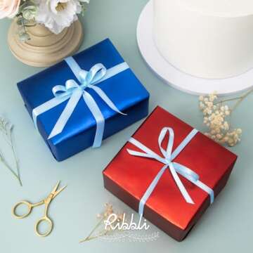 Ribbli Light Blue Satin Ribbon Double Faced Satin 1/2 inch x Continuous 50 Yards-Light Blue Ribbon for Gift Wrapping Crafts Wedding Decoration Bows Bouquet Floral Arrangement