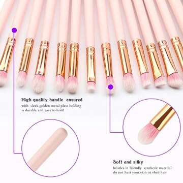 Logiverl 15 Pieces Eye Makeup Brushes Included Eyeshadow Eyebrow Concealer Blending Mini Fan Brush with Wooden Handle(Pink)……