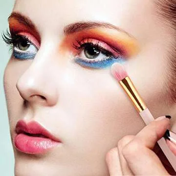 Logiverl 15 Pieces Eye Makeup Brushes Included Eyeshadow Eyebrow Concealer Blending Mini Fan Brush with Wooden Handle(Pink)……