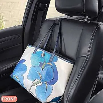 TISOHUGO Car Purse Hook, Back Seat Headrest Genuine Leather Hangers Durable Vehicle Organizer Accessory for Hanging Grocery Bags, 2 Pack, Beige