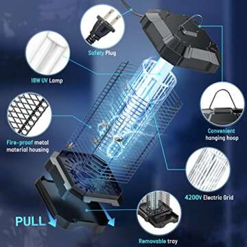 Jawlark Bug Zapper Outdoor, 4200V Electric Mosquito Zapper Indoor, Insect Fly Zapper Waterproof with 5ft Power Cord, Mosquito Killer for Home, Patio, Kitchen, Backyard, Camping, Plug-in