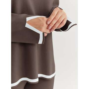 LILLUSORY Women Fall 2 Piece Lounge Set Outfits Sweatsuits Long Sleeve Sweater Tops Wide Leg Pants 2025 Nutmeg M