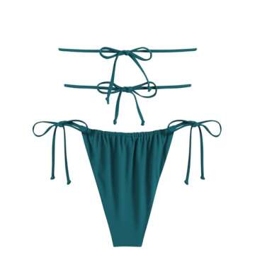 ZAFUL Women's Strapless Bikini Ribbed Tie Back Ruffle Cutout Bandeau Bikini Set Swimsuit (2-Blue, S)