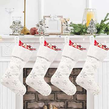 CARAKNOTS Christmas Stocking Holder for Mantel Set of 4 Silver Christmas Stocking Holders Rustic Stocking Hangers for Mantle Fireplace Stocking Hooks for Christmas Party Decoration