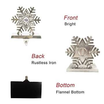 CARAKNOTS Christmas Stocking Holder for Mantel Set of 4 Silver Christmas Stocking Holders Rustic Stocking Hangers for Mantle Fireplace Stocking Hooks for Christmas Party Decoration