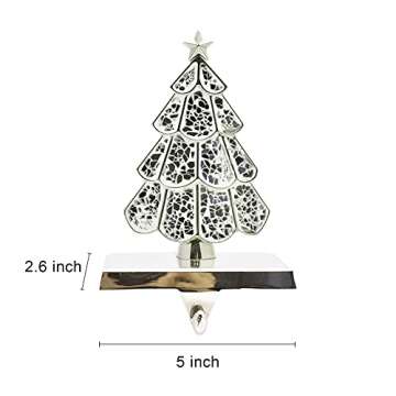 CARAKNOTS Christmas Stocking Holder for Mantel Set of 4 Silver Christmas Stocking Holders Rustic Stocking Hangers for Mantle Fireplace Stocking Hooks for Christmas Party Decoration