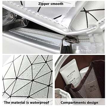 2PCS Large Cosmetic Bags Makeup Organizer Travel Cases Double Layer Makeup Bags Geometric Waterproof Toiletry Bags Set for Women Black