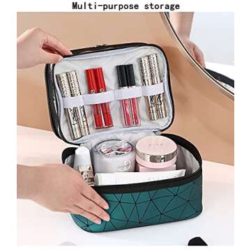 2PCS Large Cosmetic Bags Makeup Organizer Travel Cases Double Layer Makeup Bags Geometric Waterproof Toiletry Bags Set for Women Black