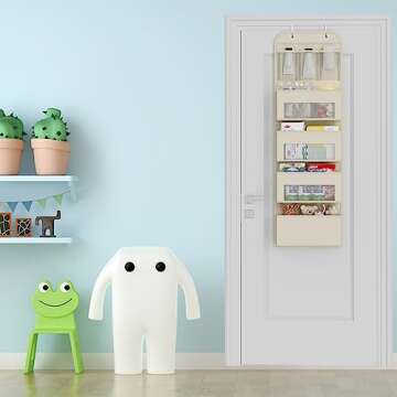 YOUDENOVA Over The Door Organizer, 4-Shelf Door Hanging Organizer for Nursery, Beige
