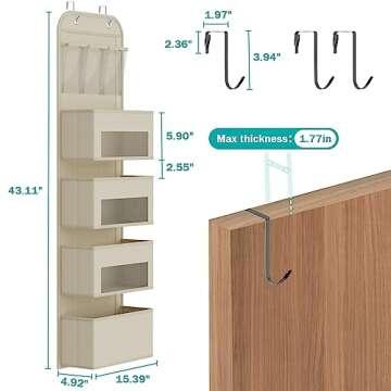 YOUDENOVA Over The Door Organizer, 4-Shelf Door Hanging Organizer for Nursery, Beige