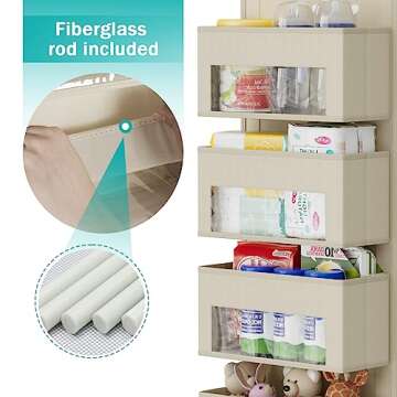 YOUDENOVA Over The Door Organizer, 4-Shelf Door Hanging Organizer for Nursery, Beige