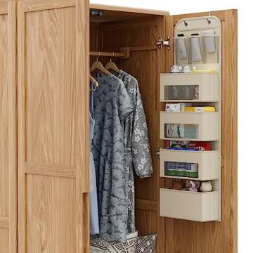 YOUDENOVA Over The Door Organizer, 4-Shelf Door Hanging Organizer for Nursery, Beige