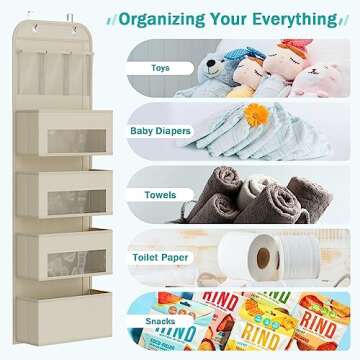 YOUDENOVA Over The Door Organizer, 4-Shelf Door Hanging Organizer for Nursery, Beige
