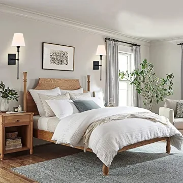 Pauwer Slim Wall Sconce Set of 2 White Fabric Shades Wall Sconce Hardwired Indoor Wall Light Column Stand Bedroom Wall Lamps Bathroom Vanity Light Fixture, Black