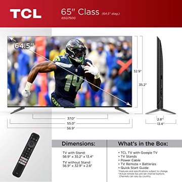 TCL 65-Inch Q7 QLED 4K Smart Google TV 2023 Model