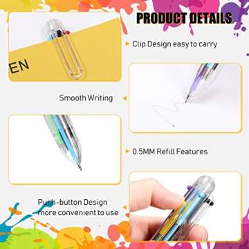 Handepo 60 Pcs 6 in 1 Multicolor Ballpoint Pen Bulk 0.5 mm 6 Color Retractable Ballpoint Pack Colorf...
