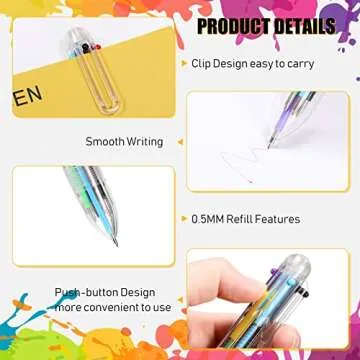 Handepo 60 Pcs 6 in 1 Multicolor Ballpoint Pen Bulk 0.5 mm 6 Color Retractable Ballpoint Pack Colorf...