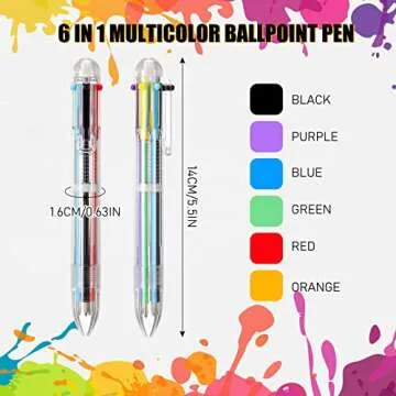 Handepo 60 Pcs 6 in 1 Multicolor Ballpoint Pen Bulk 0.5 mm 6 Color Retractable Ballpoint Pack Colorful Ink Rainbow Pen Supplies Party Favors for Office School Teacher Gift Carnival Reward