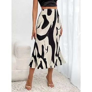 Verdusa Women's High Waist Graphic Print A Line Pleated Long Skirt Black White S