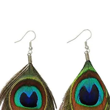 Beautywin Peacock Feather Earring,Handmade Cocktail Earrings Carnival Jewelry For Women Dangle Halloween