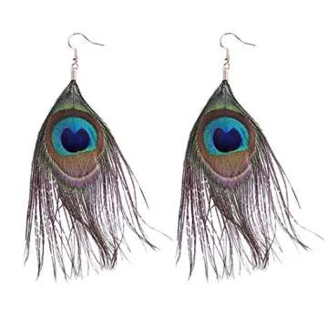 Beautywin Peacock Feather Earring,Handmade Cocktail Earrings Carnival Jewelry For Women Dangle Halloween