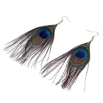 Beautywin Peacock Feather Earring,Handmade Cocktail Earrings Carnival Jewelry For Women Dangle Halloween