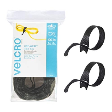 VELCRO Brand ONE-WRAP Cable Ties 100Pk - 8" Black Cord Organization Straps for Easy Management