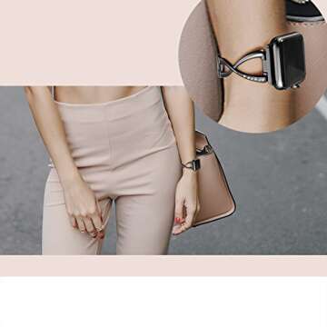 Secbolt Bands Compatible with Apple Watch Band 38mm 40mm 41mm 42mm(Series 10) Iwatch SE Series 10/9/8/7/6/5/4/3/2/1 Women Dressy Jewelry Stainless Steel Accessories Wristband Strap, Black