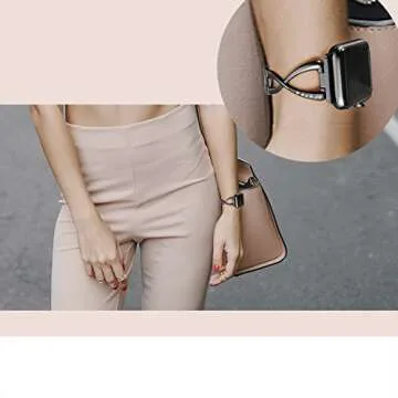 Secbolt Bands Compatible with Apple Watch Band 38mm 40mm 41mm 42mm(Series 10) Iwatch SE Series 10/9/8/7/6/5/4/3/2/1 Women Dressy Jewelry Stainless Steel Accessories Wristband Strap, Black