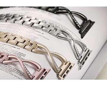 Secbolt Bands Compatible with Apple Watch Band 38mm 40mm 41mm 42mm(Series 10) Iwatch SE Series 10/9/8/7/6/5/4/3/2/1 Women Dressy Jewelry Stainless Steel Accessories Wristband Strap, Black