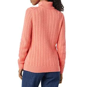 Fisherman Cable Turtleneck Sweater for Women - Coral Pink