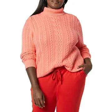 Fisherman Cable Turtleneck Sweater for Women - Coral Pink