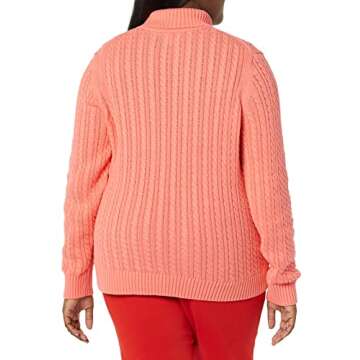 Fisherman Cable Turtleneck Sweater for Women - Coral Pink
