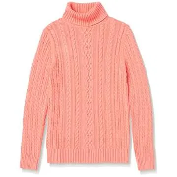 Fisherman Cable Turtleneck Sweater for Women - Coral Pink