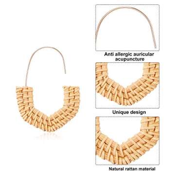 meekoo 4 Pairs Rattan Earrings for Women Beach Essentials Tassel Dangle Boho Straw Earrings (Boho)