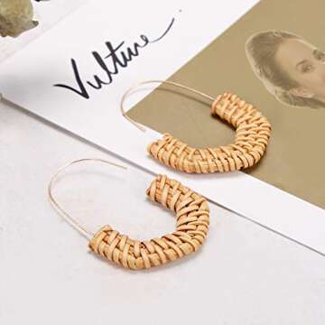 meekoo 4 Pairs Rattan Earrings for Women Beach Essentials Tassel Dangle Boho Straw Earrings (Boho)