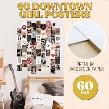 60 pcs Downtown Girl Room Décor, Coquette y2k 2000’s Grunge Posters, Retro Music Wall Art for Bed...