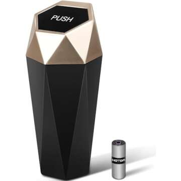 HOTOR Car Trash Can with Lid - 1 Pack, Mini Essential Car Accessories for Interior, Leakproof Car Ga...