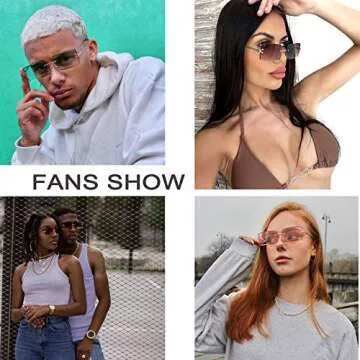 Rectangle Sunglasses for Men/Women Small Rimless Square Shade Eyewear (Tea + Black)