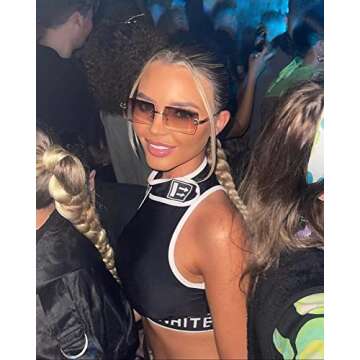 Rectangle Sunglasses for Men/Women Small Rimless Square Shade Eyewear (Tea + Black)