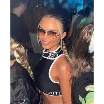 Rectangle Sunglasses for Men/Women Small Rimless Square Shade Eyewear (Tea + Black)