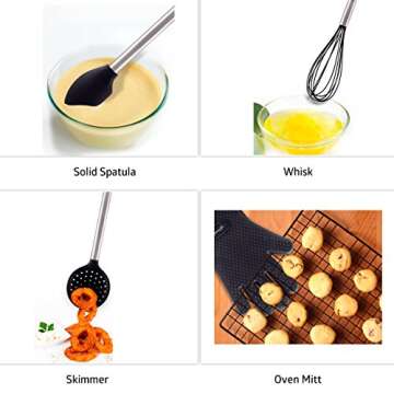 10 Piece Silicone Cooking Utensils Set with Stainless Steel Handles