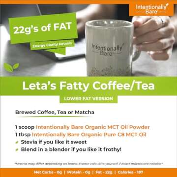 Intentionally Bare Organic MCT Oil Powder - Zero Net Carbs & No Grit MCT Powder for Body & Brain - Vegan MCT Creamer for Coffee, Tea, Shakes, Smoothies & Baking with 70% C8 & 30% C10 - Unflavored