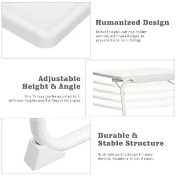 Tv Trays for Eating Set of 2, Adjustable Tv Dinner Tray Tables with 6 Height, Food Trays with Cup Holder for Eating On The Couch, White