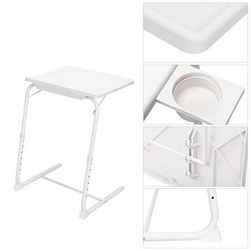 Tv Trays for Eating Set of 2, Adjustable Tv Dinner Tray Tables with 6 Height, Food Trays with Cup Holder for Eating On The Couch, White