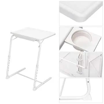 Tv Trays for Eating Set of 2, Adjustable Tv Dinner Tray Tables with 6 Height, Food Trays with Cup Holder for Eating On The Couch, White
