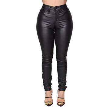 WAYRUNZ Womens High Waisted Stretch Faux Leather Pants PU Coated Legging Juniors (9) Black