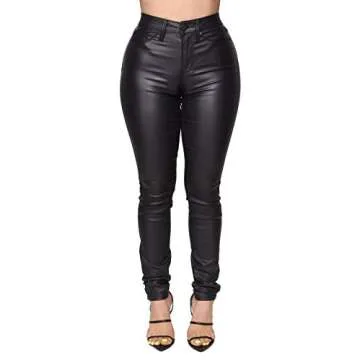 WAYRUNZ Womens High Waisted Stretch Faux Leather Pants PU Coated Legging Juniors (9) Black