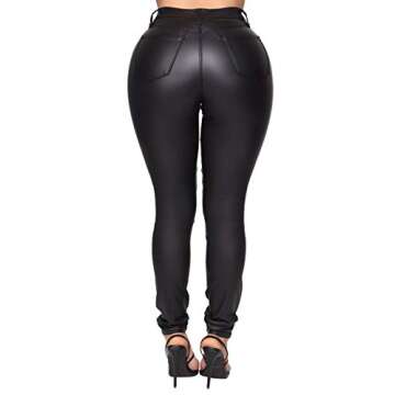 WAYRUNZ Womens High Waisted Stretch Faux Leather Pants PU Coated Legging Juniors (9) Black