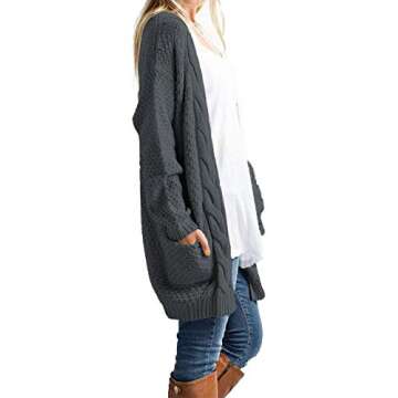 Traleubie Women's Open Front Long Sleeve Boho Boyfriend Knit Chunky Cardigan Sweater Dark Grey M